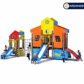 Cầu trượt liên hoàn cao cấp chủ đề Ngôi Nhà Sắc Màu - Đồ chơi ngoài trời mầm non Merryland