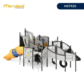 Cầu trượt liên hoàn cao cấp Máy bay phản lực MSTR20 với thiết kế máy bay, ống trượt xoắn màu cam, khoang leo và hầm chui cho trẻ em - Đồ chơi ngoài trời Merryland
