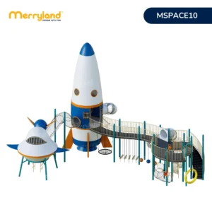 Cầu trượt liên hoàn MSPACE10 chủ đề không gian với tên lửa lớn, tàu bay, cầu nối trên cao, ống chui và các chi tiết vận động liên hoàn.