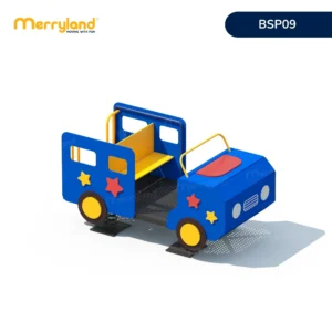 Nhún lò xo BSP09 hình xe bus mini màu xanh có khoang ngồi và hệ lò xo đàn hồi.