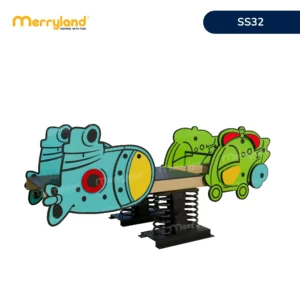 Nhún lò xo SS32 dạng bập bênh có đầu tàu ngầm màu xanh và đầu phương tiện hoạt hình màu xanh lá